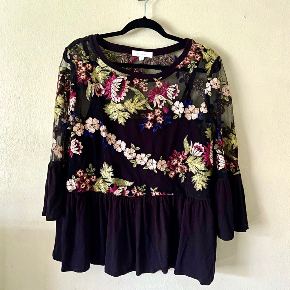 Anthropologie Eri + Ali Ornate Embroidery Top L